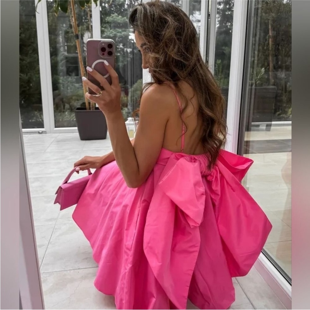 ZARA PINK TAFFETA BOW DRESS - Picture 5 of 9